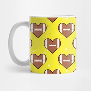 American Football Ball Texture In Heart Shape - Seamless Pattern on Yellow Background Mug